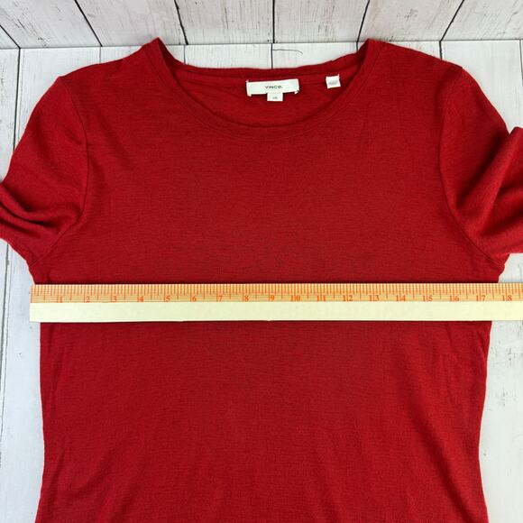 Vince Red Wool Essential Slim Bracelet Sleeve Crew Neck Sweater Pullover Large - Picture 13 of 14
